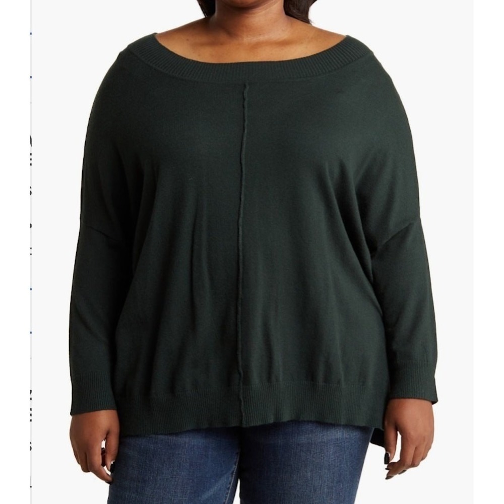 Adrianna Papell Sweater Womens 1X Green NWOT Dolman Boatneck Center Seam